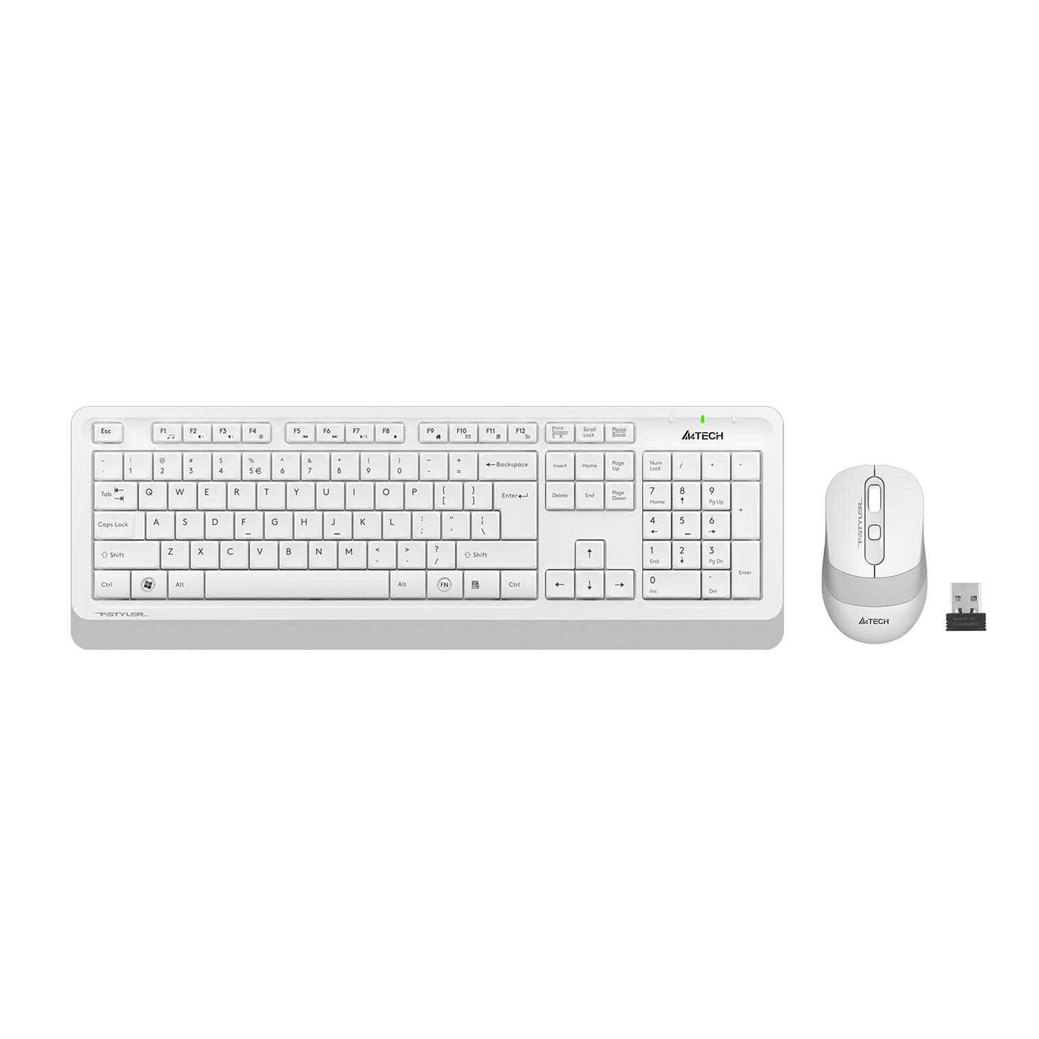 A4Tech FG1010S 2.4G Wireless Desktop Set White with quiet keys, sleek mouse, and durable performance in Pakistan