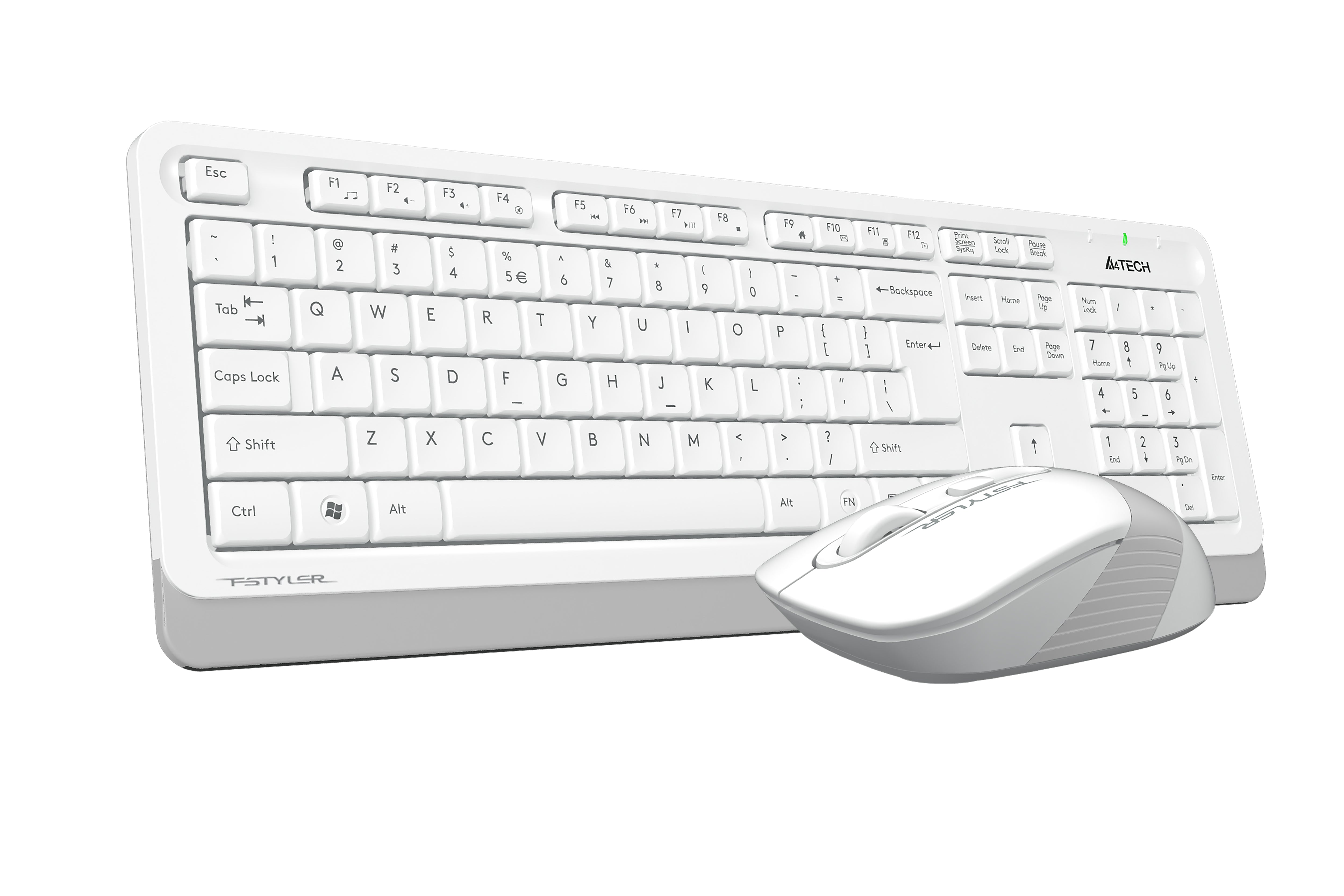 A4Tech FG1010S 2.4G Wireless Desktop Set White with quiet keys, sleek mouse, and durable performance in Pakistan