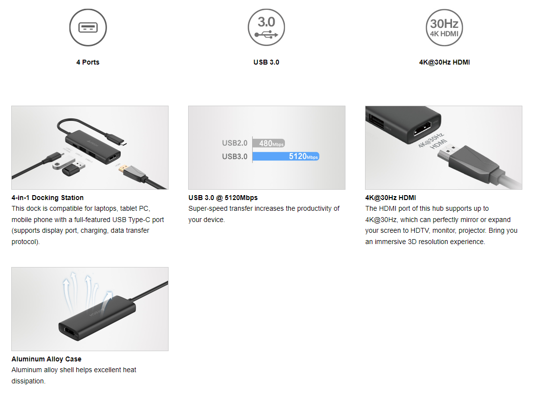 A4Tech DST-40C Type-C to HDMI and USB Multi Hub Docking Station 4 Ports 8 1 1e2fc036 827b 4491 8d53 70cc39957b34