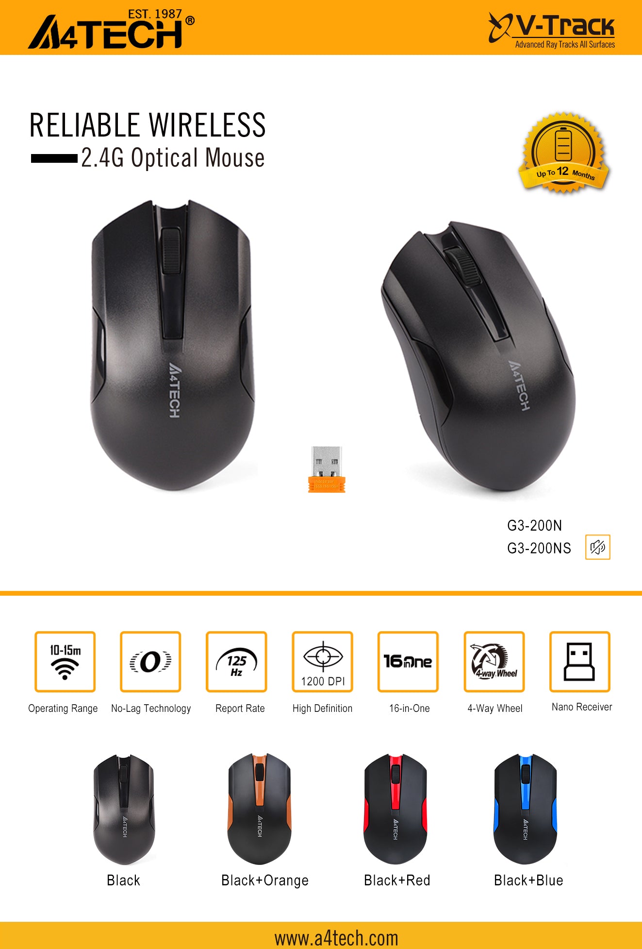 A4Tech G3-200NS 2.4G Wireless Mouse Silent Clicks 1000 DPI 10 1 1fb53696 a6c0 4a94 b2da 320389ca8e5e