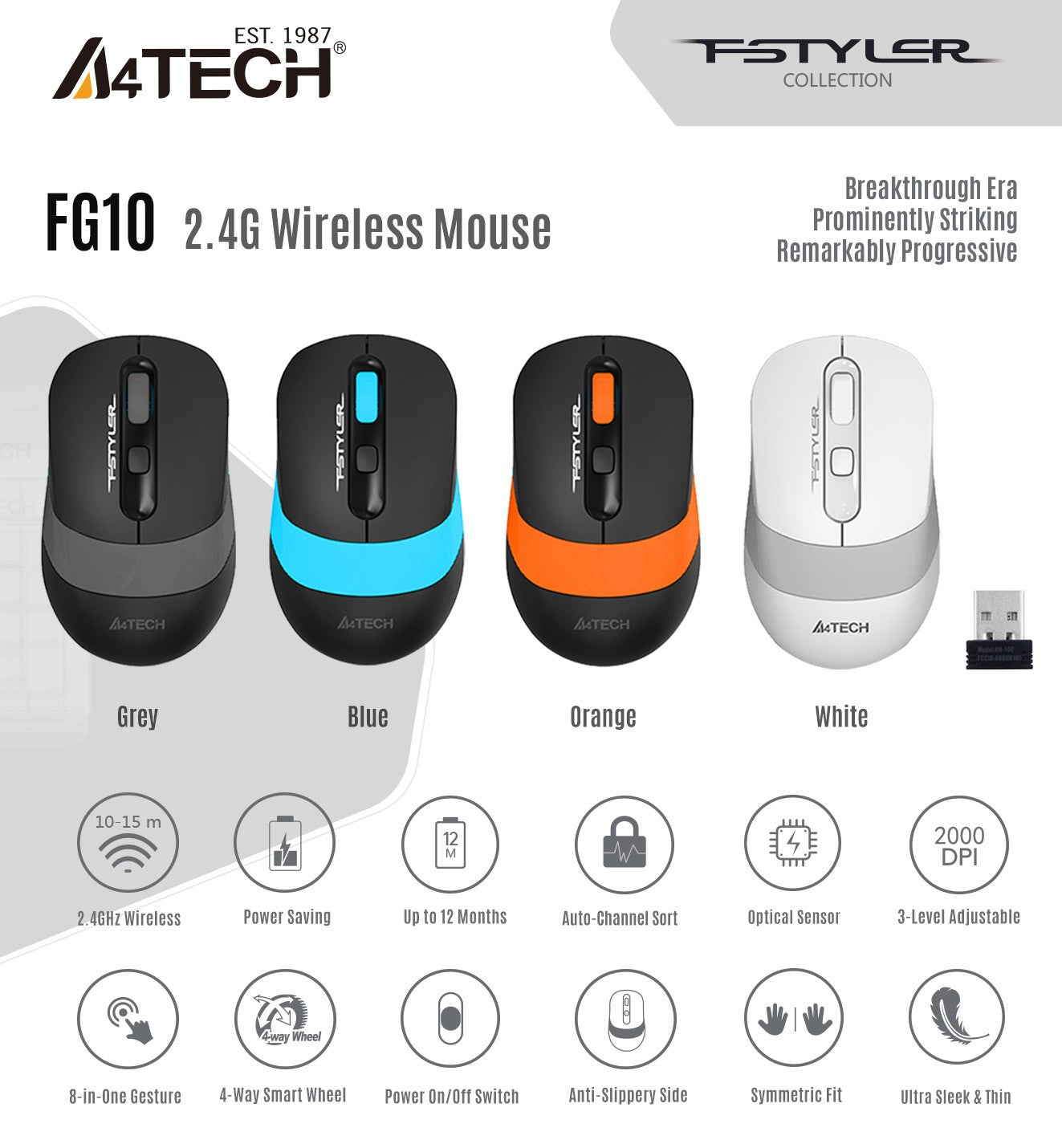 A4Tech FG10S 2.4G Wireless Mouse Auto-Channel Sort 2000 DPI 3-Level Adjustable 60 1 4e720a87 a27e 4a9b a26c 6ab6264ed30b