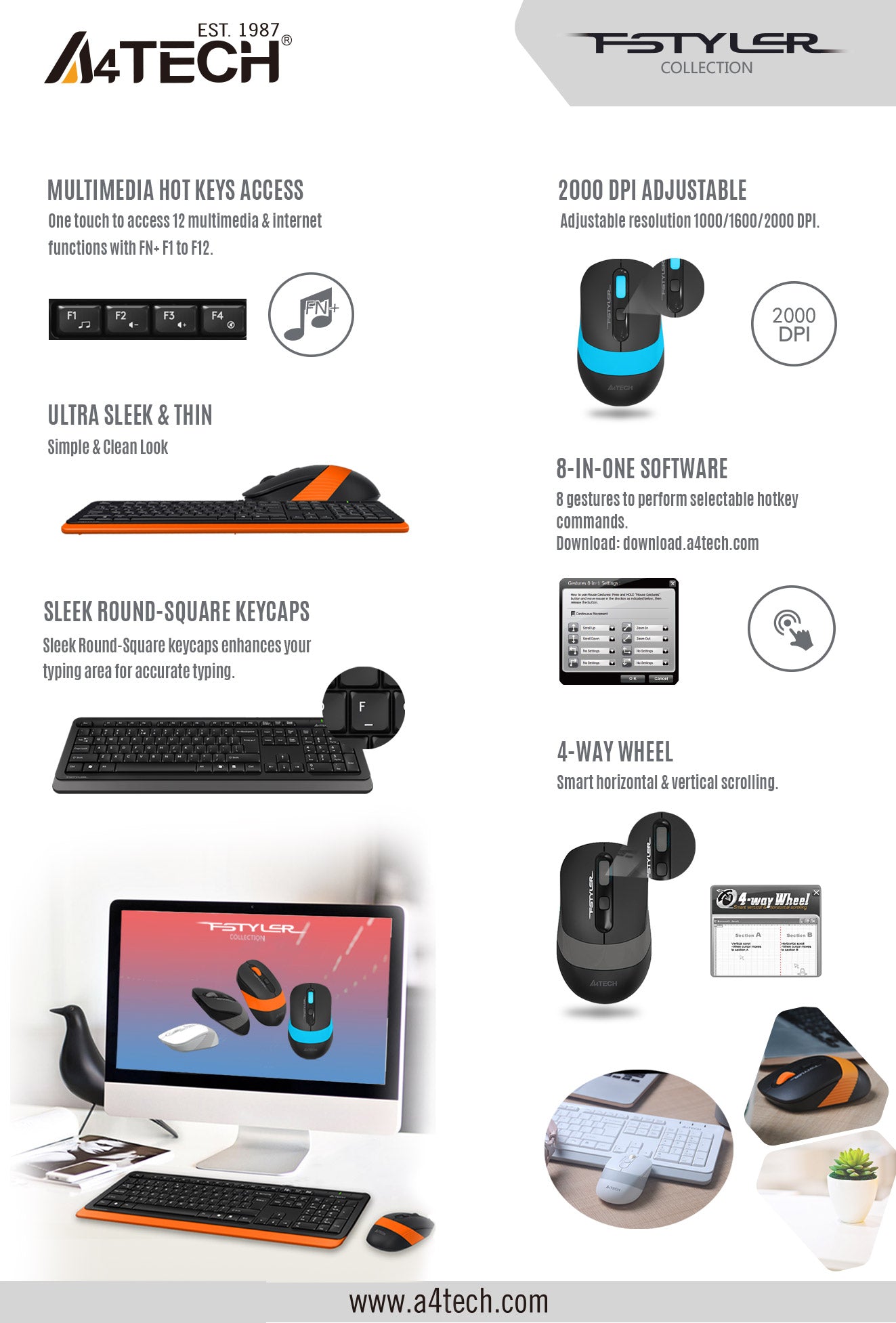 A4Tech FG1010S 2.4G Wireless Keyboard and Mouse Combo Desktop Set Silent Clicks 12 Fn Hotkeys 26 1b65217ef7e42086dc27b0919dd2ded2
