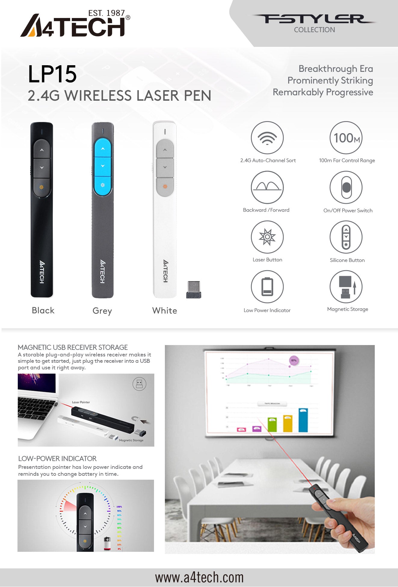 A4Tech LP15 2.4G Wireless Laser Presenter Pen Red Pointer with 100m far control range 10 8222e4c7be11819584e66aa8b66a5ccf
