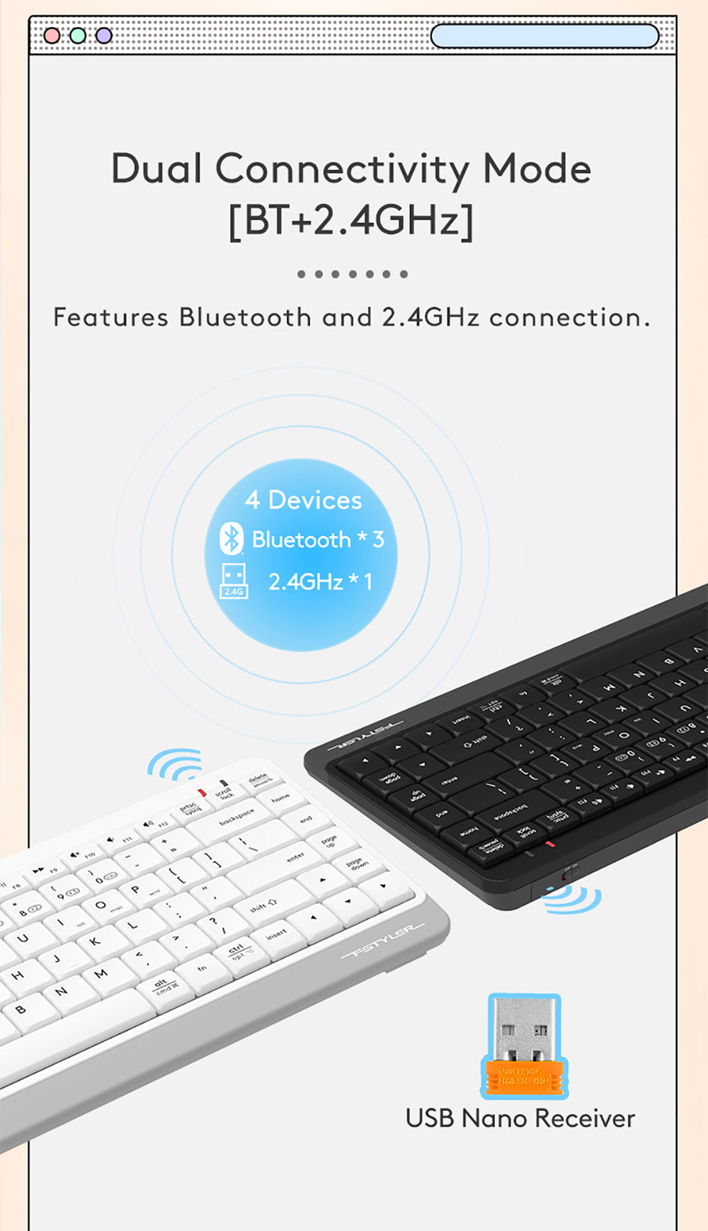 A4Tech FBK11 Bluetooth & 2.4G Wireless Keyboard Compact Size Switch up to 4 Devices 39 FBK11 EN PD 220824 4
