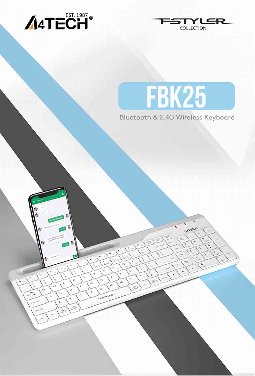 A4Tech FBK25 QuietKey Bluetooth & 2.4G Wireless Keyboard with Phone Holder Multi Devices 42 FBK25 EN PD 20221020 1