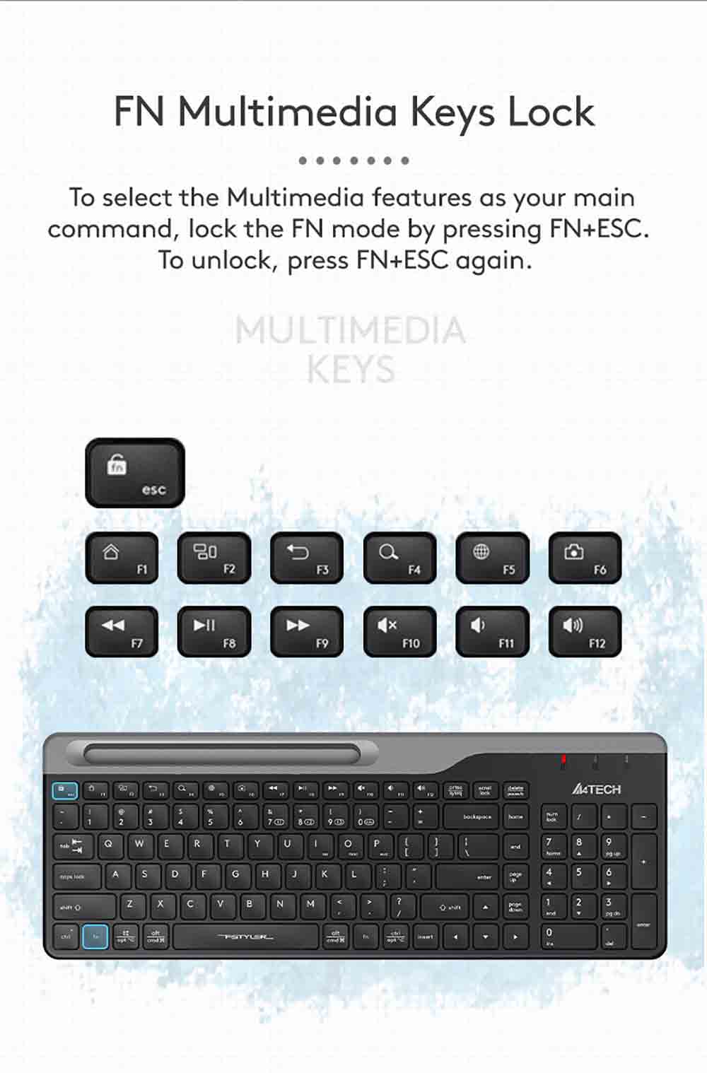 A4Tech FBK25 QuietKey Bluetooth & 2.4G Wireless Keyboard with Phone Holder Multi Devices 52 FBK25 EN PD 20221020 11