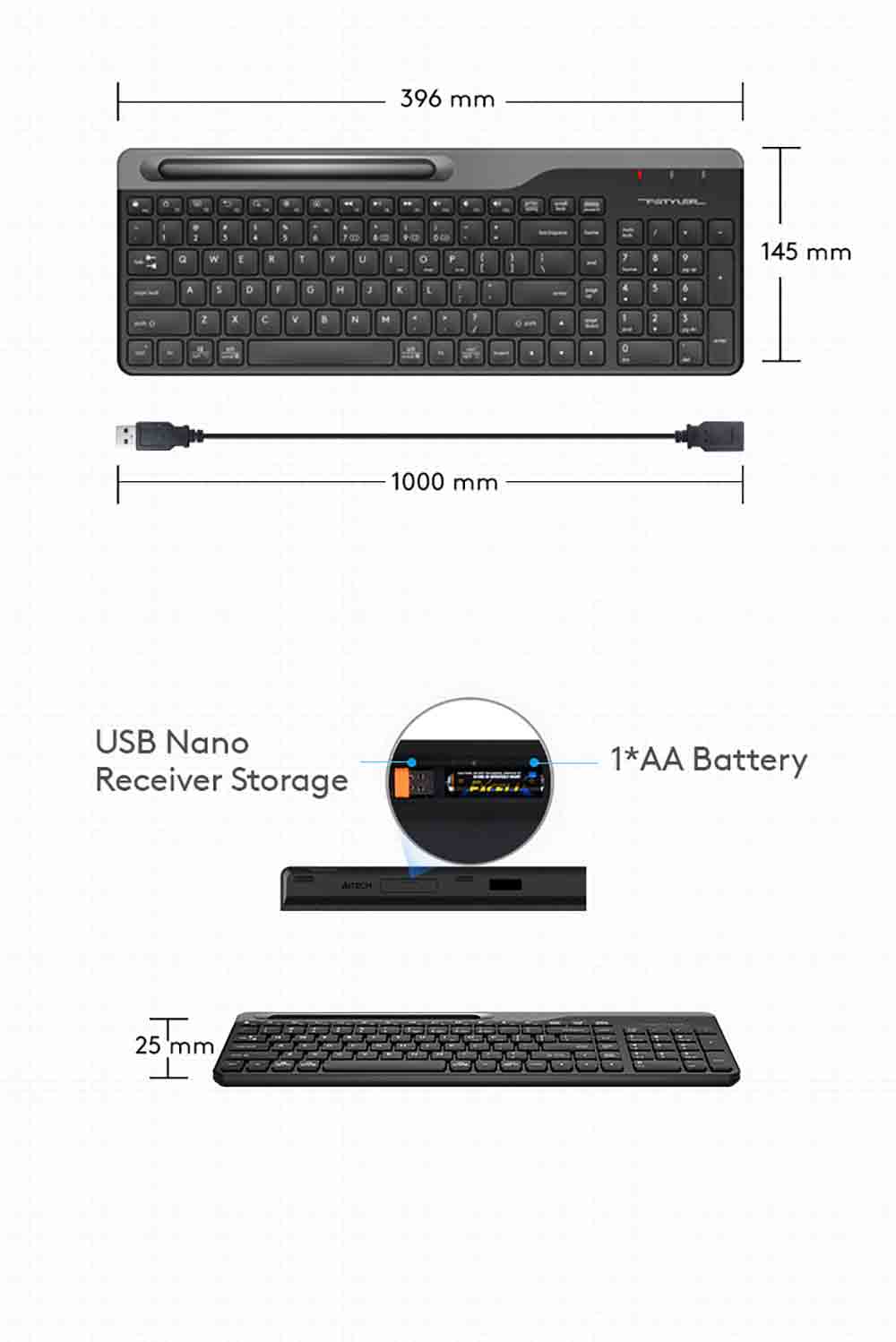 A4Tech FBK25 QuietKey Bluetooth & 2.4G Wireless Keyboard with Phone Holder Multi Devices 61 FBK25 EN PD 20221020 20