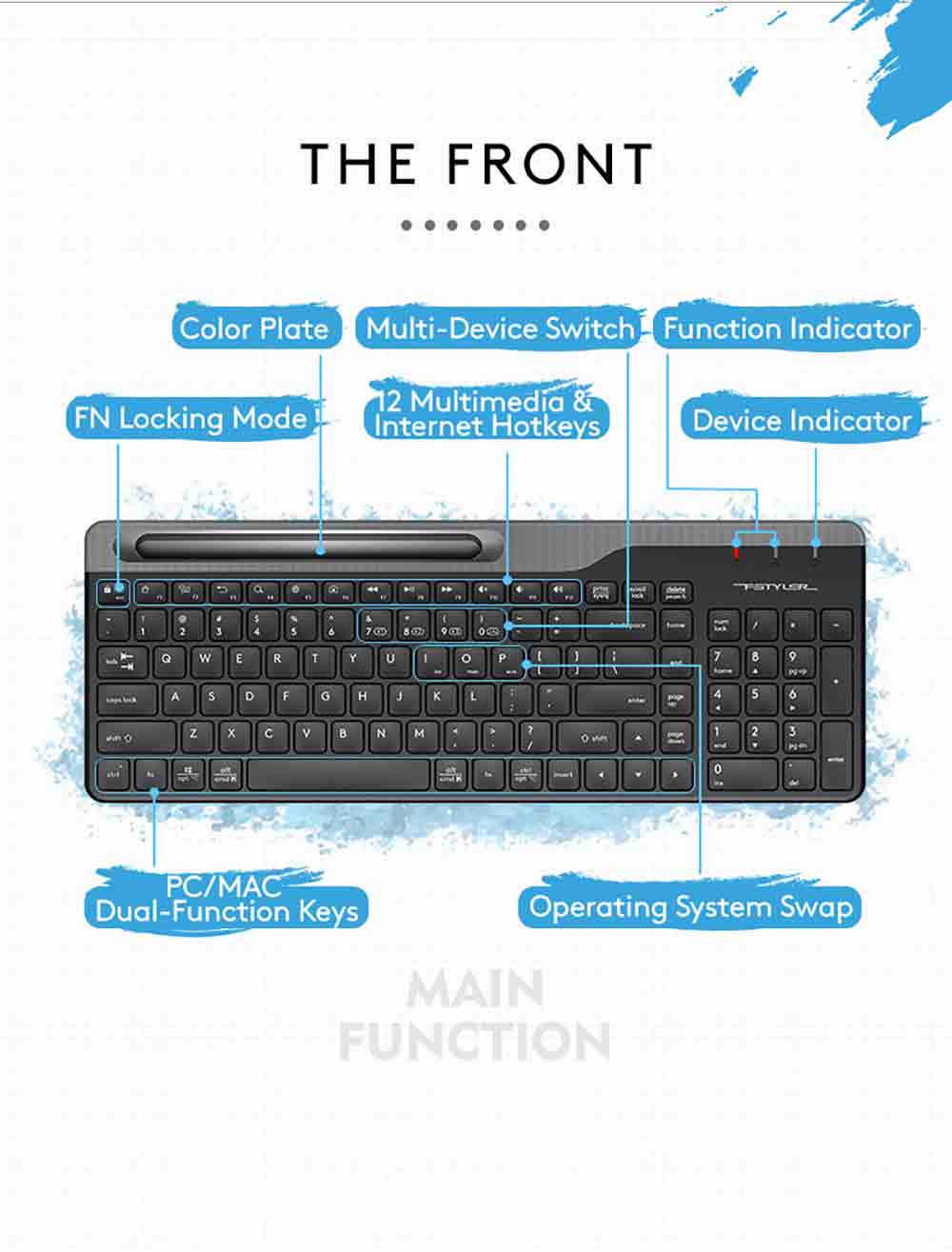A4Tech FBK25 QuietKey Bluetooth & 2.4G Wireless Keyboard with Phone Holder Multi Devices 45 FBK25 EN PD 20221020 4