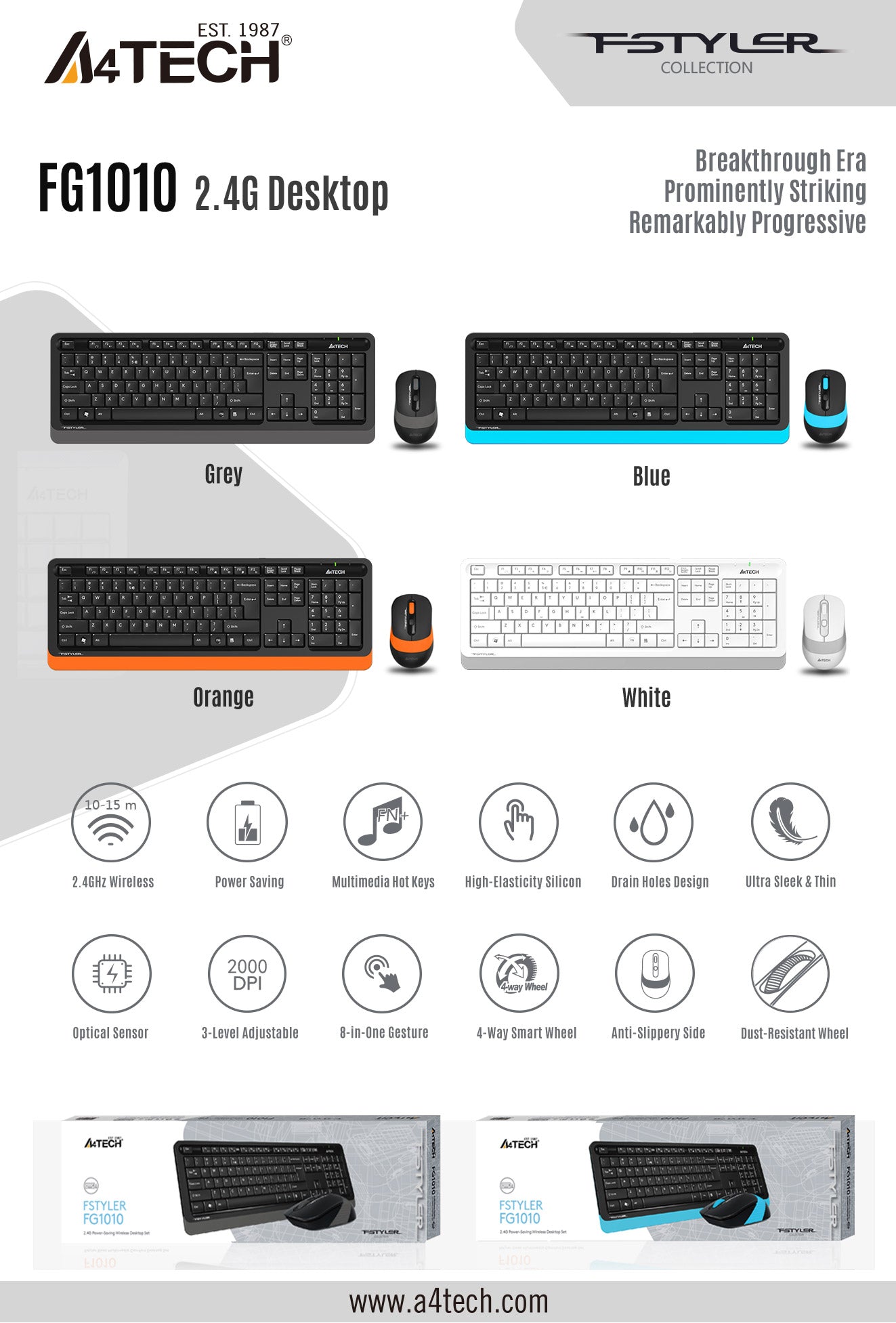 A4Tech FG1010S 2.4G Wireless Keyboard and Mouse Combo Desktop Set Silent Clicks 12 Fn Hotkeys 24 e9d70a117f21a316a40611b2f259b683